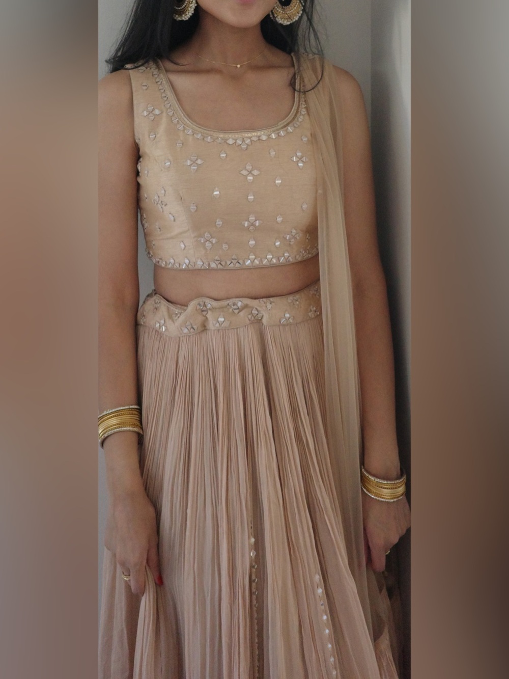 Mirrorwork Coffee Nude Latte Lehenga Set